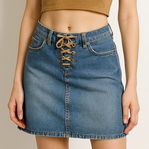 Y2K Canyon River Blues Lace Up Denim Midi Skirt Size 7